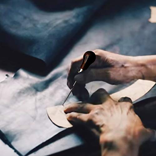 4 Pack Awl Tool, Gourd Shape Wooden Handle Scratch Awl for Leather Hole Punch Awl Maker Tool