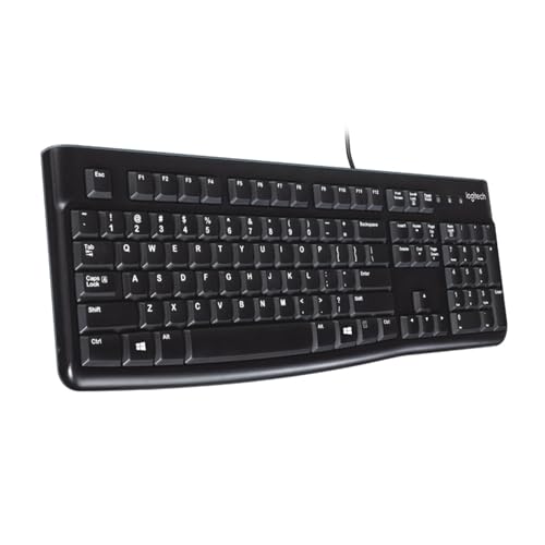 Logitech K120 Wired Keyboard for Windows, USB Plug-and-Play, Full-Size, Spill-Resistant, Curved Space Bar, Compatible with PC, Laptop, QWERTY UK English Layout - Black