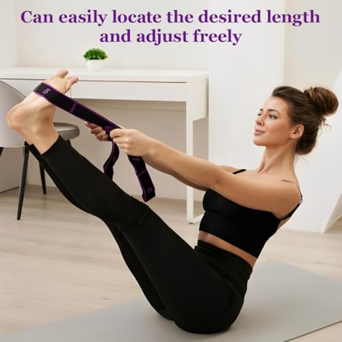 Yogabiem voor stretching, elastische fitnessband voor pilates, dans, gymnastiek, flexibiliteitstraining en stretchoefeningen (8 ringen) (paars) - Afbeelding 5