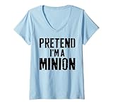 Womens Lazy Easy Halloween Costume Pretend I'm A Minion V-Neck T-Shirt