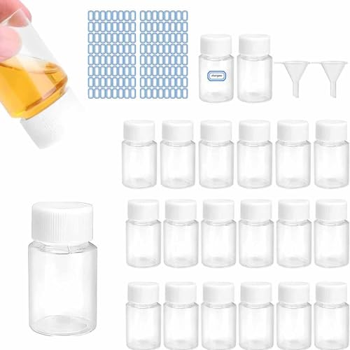 Alta qualità: la piccola bottiglia di plastica è realizzata in plastica trasparente di alta qualità, con tappo a prova di perdite, inodore, non sbiadisce e facile da pulire, durevole e riutilizzabile, non ha odore chimico e non si rompe facilmente per l'uso quotidiano