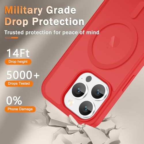 Image of YENAPOON for iPhone 15 Pro Case, Matte Magnetic Phone Cover [with 1 Screen Protector] [Support for MagSafe] [Shockproof Military Grade Protection] Translucent Frosted Back, Red