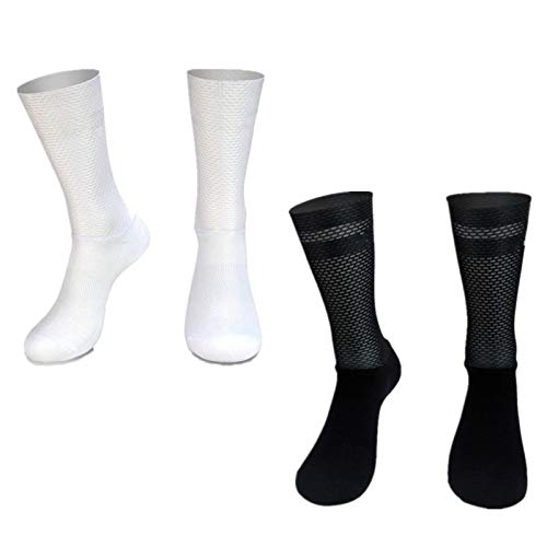 Qivor 2 Paires 2020 Nouveau Pro Team Aero Chaussettes Anti-Slip Silicone Chaussettes de Cyclisme Hommes Bicycle Sport Calendrier Vélo Chaussettes Callismo (Color : Black White, Size : 2 Pairs) Cover