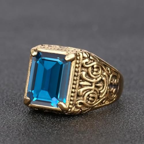 10K/14K/18K Gold 3CT Vintage Emerald-cut Gemstone Men's Ring,Black Onyx/Sapphire/Ruby/Emerald/Topaz/Garnet Signet Anniversary Rings Engagement Rings Handmade Jewelry for Man Him Father Size 4-162