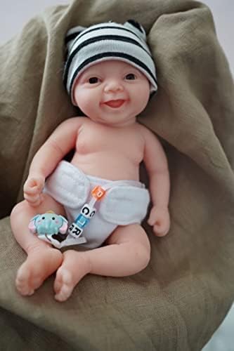 Miaio Reborn Baby Doll Boy 7 Inch Silicone Doll Mini Realistic Newborn Baby Dolls Silicone Full Body Stress Relief for Adults Hand Made with Feeding & Bathing Accessories(1 Doll+2 Sets Clothes)