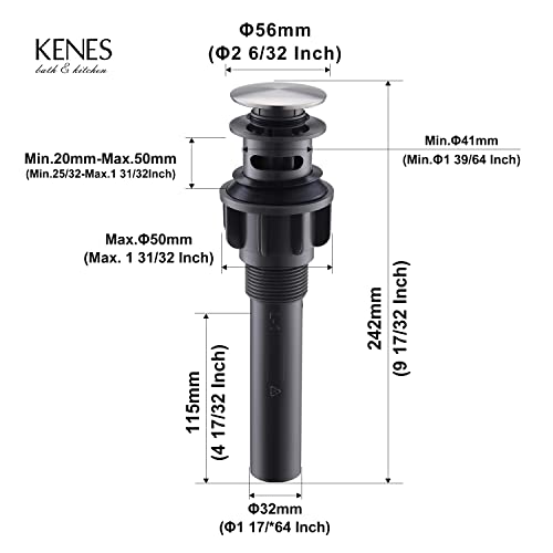Kenes Bathroom Sink Drain Stopper Pop Up Sink Drain With Overflow, Brushed Nickel Lavatory Vanity Vessel Sink Drain Assembly, Built-In Anti-Clogging Strainer #TOP5