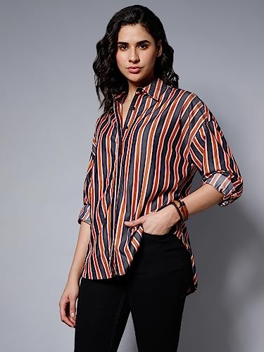 Image of High Star Women Oversized Striped Cotton Casual Shirt