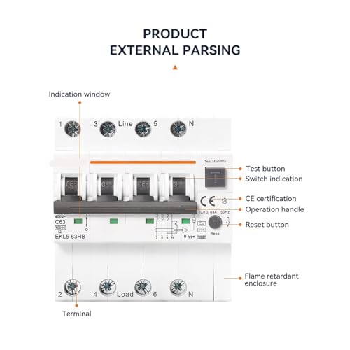 Disyuntor de fugas industrial de 10KA tipo B EKL5 con proteccion de 4 polos 5