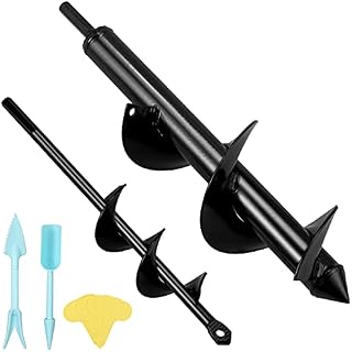 Garden Auger Drill Bit, JiGiU 2 Pcs Auger Drill Bit for Planting Post Hole Digger Tools with Non-Slip Hex Drive, Spiral Rapid Planter Tool for Rapid Planter Seedlings(3.2 x 12,1.6 x 8.7 Inches)