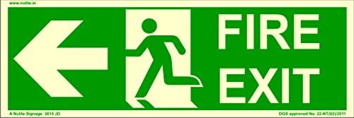 3015 JD Glow in The Dark Emergency Fire Exit Vinyl sticker Sign Left Arrow, 300 x 100 mm