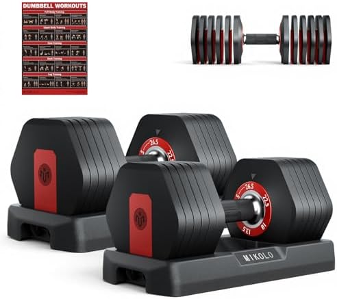 Mikolo Hex Cageless Adjustable Dumbbells Set of 2, 26.5LB Pair 6-...