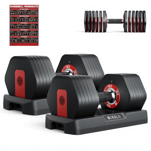 Mikolo Hex Cageless Adjustable Dumbbells Set of 2, 26.5LB Pair