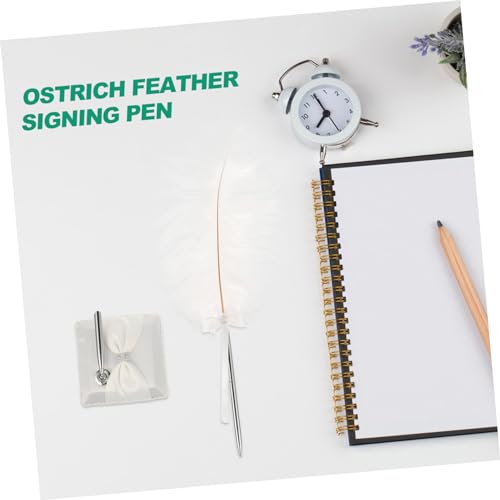Stylo à plume d'autruche blanc et support satiné pour cadeau de fiançailles - 7