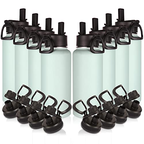 Image of Volhoply 32 oz Insulated Water Bottles Bulk 8 Pack with Straw Lid & Spout Lid,Stainless Steel Sports Water Bottle,Double Wall Vacuum Cups,Leakproof Wide Mouth Metal Flask for Hiking,Camping(Fog,8)