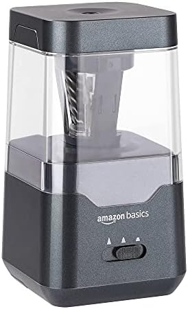 Amazon Basics Portable Electric Pencil Sharpener, Helical Blade, Auto Stop, Battery/USB Cord-Operated