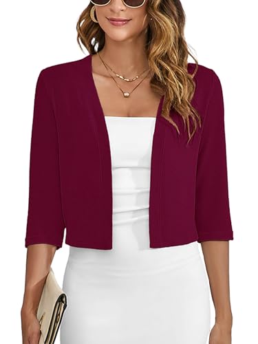Image of Heymoments Women's Thin Shrugs 3 /4 Sleeve Lightweight Cropped Sweaters Open Front Cardigan for Dress