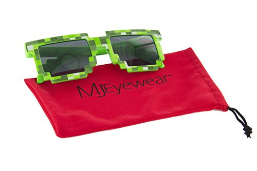 MJ Boutique's 8-Bit Pixel Retro Novelty Gamer Geek Sunglasses (GREEN, BLACK)