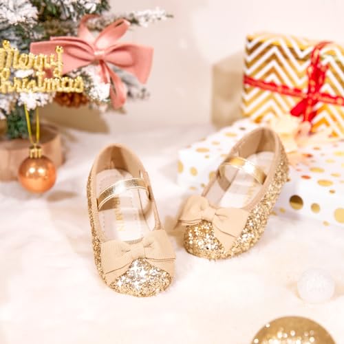 Image of PHIRAMIN Toddler Flower Girl Dress Shoes - Little Girl Ballet Flats Bow Wedding Party