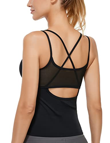 Athletic Tank Tops for Women Yoga Running Strappy Sports Bra Racerback Tanks Top Exercise Shirts Black