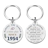 dgxmd portachiavi con scritta happy 70th birthday, regalo di compleanno per uomo e donna, regalo di compleanno del 1954, argento, m