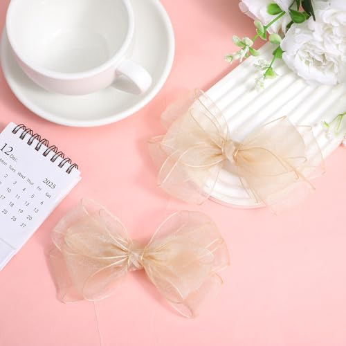 Mabor 2 Pcs Champagne Tulle Bow Hair Clips miniatura 6