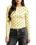Women Polka Dot Top Long Sleeve Crewneck Y2K Crop Tops Dots Print Stretch Slim Fit T Shirts Whimsy Clothes (Basic Yellow,Small)