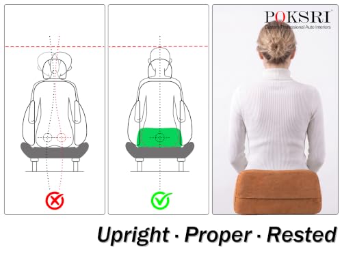 Miniatura 4 de Poksri Cojin Lumbar Silla Oficina Para Coche,Cojín Para Aliviar El Dolor De Espalda,Se Ajusta Cómodamente A La Cintura,Espuma Con Memoria,Tejido De Ante Suave Al Tacto,Mejora Postura,Portátil,39x22cm