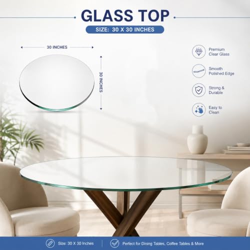Image of Round Glass Table Top | 8mm Clear Toughened Glass | Size 18 x 18 Inches | Dining Table Top, Coffee Table, Side Table Top Multi Use at Home & Office | Made in India (TR18)