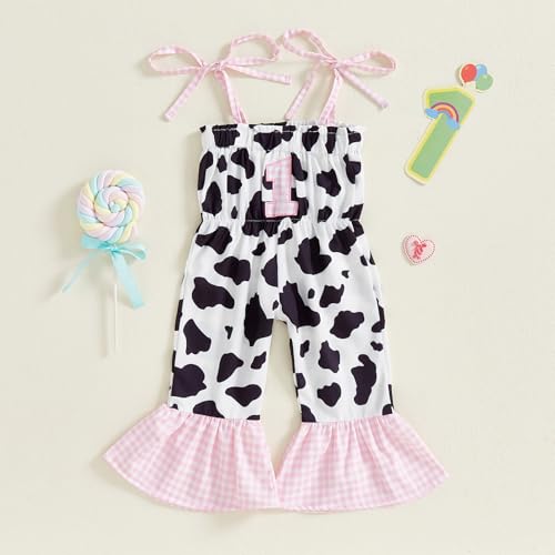 Hekkomird Baby Girl Western Clothes Cute Sleeveless Tie Strap 1 Embroidery Cow Print Romper Jumpsuit Newborn Summer Outfit2