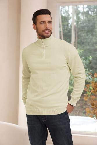 Lexiart Men's Quarter Zip Sweater Casual Mock Neck Pullover Ribbed Knit Polo Sweater4