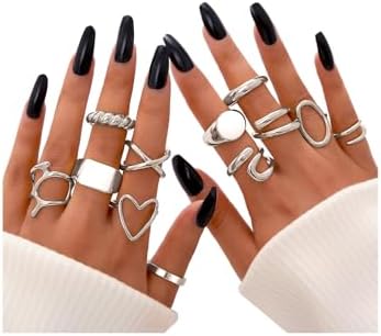 FAXHION 12PCS Gold Stackable Rings Set for Women, 18K Gold Plated Open Stacking Knuckle Ring, Adjustable Chunky Signet Band Statement Ring for Gift