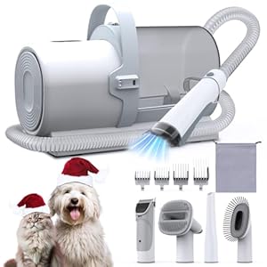 Dog Grooming Vacuum, Pet Grooming Kit with Dog Clippers, 2.5L Dust Cup 11000Pa Dogs Vacuum for Shedding Grooming, 5 Grooming Tools Home Cleaning in 1, Low Noise Pet Grooming Vacuum for Dogs