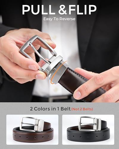 Image of MILORDE Reversible Belt for Men - Adjustable Size - Premium Leather - Double Style in One Belt
