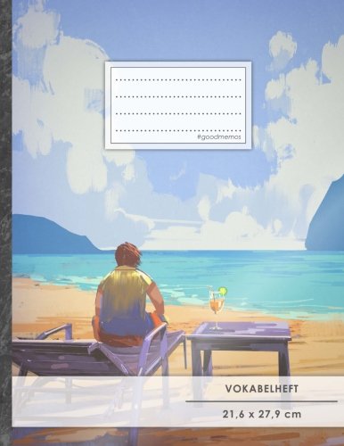 VOKABELHEFT DIN A4 • 50+ Seiten, Softcover, Register, Zweispaltig, Erfolgs-Tacker, Achtsamkeit • Original #GoodMemos Schulheft • Fremdsprachen leicht lernen, Lineatur 53