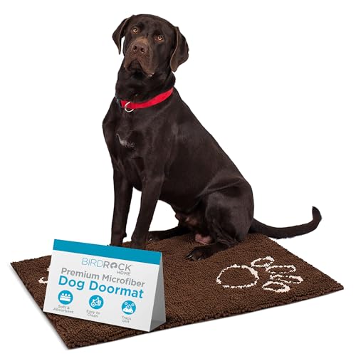 BIRDROCK Home Chenille Dog Doormat - Absorbent Surface to Keep Floors Clean, Non-Skid Bottom for Safety, Ultra-Soft & Durable, Ideal for Pets, Protects Floors from Dirt - 35 x 25, Brown