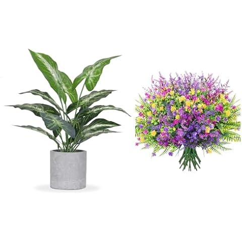 Der Rose Bundle of 1 Pack Small Fake Plants and 20 Bundles Faux Fake Flowers for Garden Patio Farmhouse Home Decor Cover