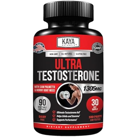 Kaya Naturals Ultra Testosterone - Men's Testosterone Booster with Tongkat Ali, Horny Goat Weed, Tribulus - Natural Workout Supplement for Energy, Stamina, and Strength Booster - 90 Count Cover