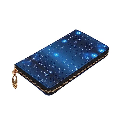 Leather Wallet 7.48 x 4.13 in - Stylish and Durable Wallet for Women with Multiple Compartments and Zipper Design Blue star pattern Pattern3