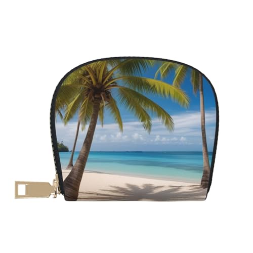 Coconut Palm Tree Sandy Beach Print Leather Semi-Circular Card Bag,Wallet Card Holder,Men's Credit Card Holder,and Placement Card Holder Suitable for Holding Various Cards2