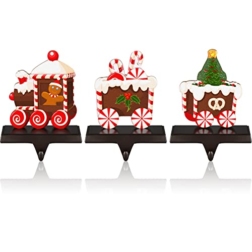 Spiareal 3 Pieces Christmas Stocking Holder Stand Hangers Stocking Holder Stand Christmas Stocking Hook With Christmas Tree Gnome Reindeer Christmas Train Metal Hook For Christmas Decoration (Train) #TOP12