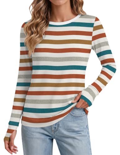 Ekouaer Womens Long Sleeve Tops Crew Neck Shirts Fall Clothes Stripe XL - image 1
