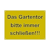 Hinweis Schild - Das Gartentor bitte immer schließen - Warnschild aus Kunststoff - Graviertes Schild in verschiedenen Größen (Gelb)