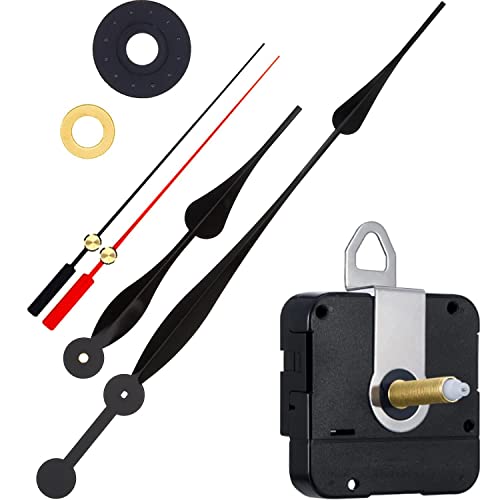 Image of Quartz Movement Clock Replacement Mechanism with 15.1 Inch Long Spade (Black Red 28 mm Shaft Length)