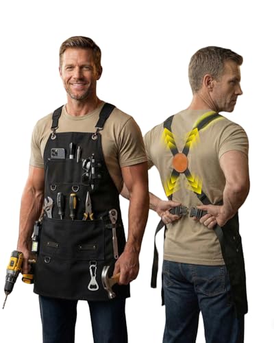 Heavy Duty Canvas Tool Aprons for Men: 6-Pocket, with Quick-Release