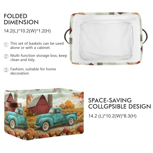 Image of Aslsiy Storage Basket Autumn Pumpkins Truck Maple Nursery Bins Fall Tree Baby Box Canvas Clothes Shelf Basket Laundry Hampers 1 Pcs