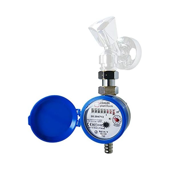 ZÄHLER plattform Zapfhahn Wasserzähler Set Durchfluss Qn 1,5, Kaltwasser, Baulänge 80 mm Eichung 2023 3/4 Zoll Anschluss…