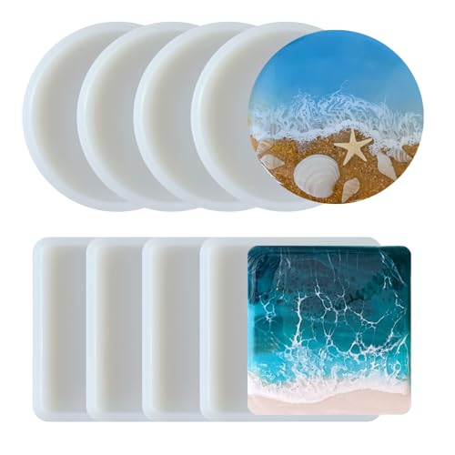 Midnadiy RESIN COASTER Molds - Large Round Square Silicone Coaster Molds cover