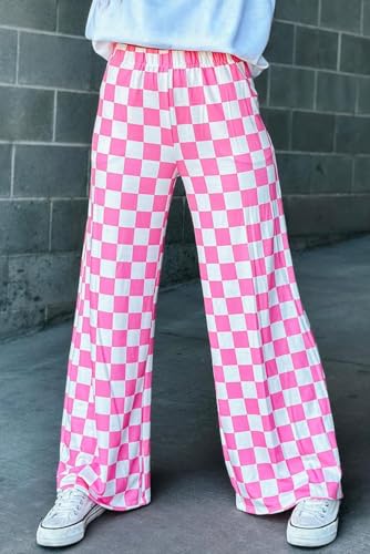 Fronage Women's Checkered Wide Leg Pants High Waisted Stretch Lounge Long Pant Fashion Y2k Streetwear Trousers with Pockets4