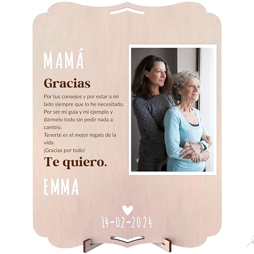 nagu® Gracias. Cuadro Personalizado con Foto como Regalos Originales para Parejas. Tarjeta Regalo de Madera Grande 30 x 22 cm para Regalos Personalizados Boda o Cumpleaños. Incluye letras y numeros