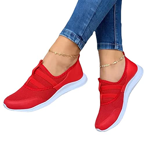 GUOIOOI Slip-On-Sneakers für Damen Round Toe gestrickte Stretch-Low-Top-Freizeitschuhe Große, atmungsaktive, leichte, Bequeme, lässige Tennisschuhe mit Mesh-Gewebe und elastischem Band Cover